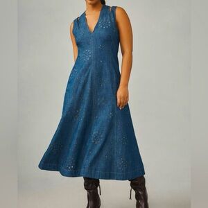 NWOT Anthropologie Grommet Denim Cold Shoulder Midi Dress. Just Add Boots!
